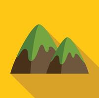Two green cartoon mountains casting long shadows on a yellow background vector