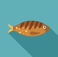 Grilled fish lying on blue background with long shadow icon vector
