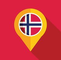 Yellow location pin showing flag of norway on red background vector