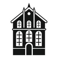 Old european style building facade with arched windows and spires icon vector