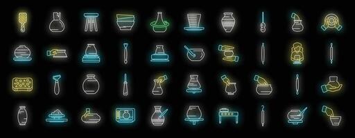 Pottery workshop icons set, potter creating ceramics outline vector illustrations