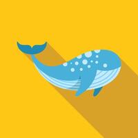 Blue whale swimming with long shadow on yellow background vector