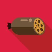 Smoked salami with mold showing its texture on red background vector