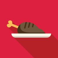 Grilled chicken leg resting on a plate with long shadow vector