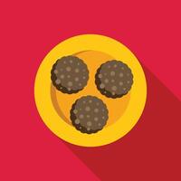 Three chocolate cookies lying on yellow plate minimalist illustration vector
