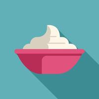Pink bowl overflowing with delicious whipped cream on blue background vector