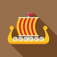 Viking ship sailing with long shadow on brown background vector
