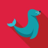 Blue seal posing on red background with long shadow vector