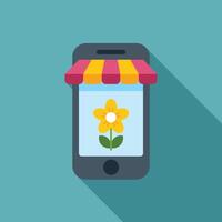 Smartphone showing online flower shop with awning vector