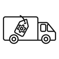Delivery truck carrying a package with a fragile label icon vector
