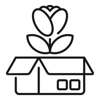 Flower growing from opened cardboard box line icon, concept of unboxing experience vector