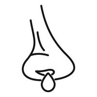Nose bleeding with blood drop flowing from nostril minimalist outline icon vector