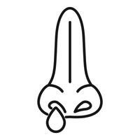 Human nose having a runny nose with a drop falling down line icon vector