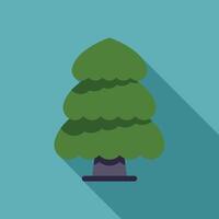 Green stylized conifer tree standing with long shadow vector