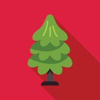 Green christmas tree standing on red background with long shadow vector