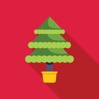Christmas tree standing in pot with long shadow on red background vector