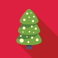 Green christmas tree with snowflakes standing on red background vector