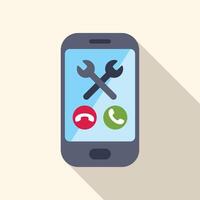 Smartphone showing crossed wrenches over incoming and outgoing call buttons vector