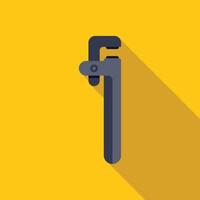 Adjustable pipe wrench casting long shadow on yellow background vector