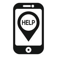 Smartphone showing help sign on screen with location pin vector