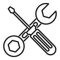 Screwdriver crossing wrench with nut mechanical symbol vector