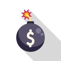 Black bomb with burning wick and dollar sign exploding vector