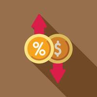 Interest rate increasing while dollar value decreasing with up and down arrows vector