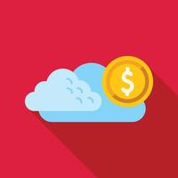 Dollar coin is floating near a blue cloud on a red background vector