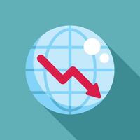 Red arrow pointing down overlaying globe icon showing global economic crisis vector
