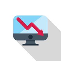Computer showing red downward trend on blue background vector