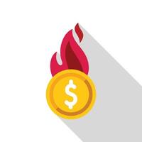 Fire burning on top of a gold coin with dollar sign representing inflation vector