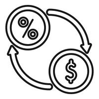 Money converting to interest rate with rotating arrows icon vector
