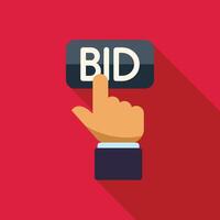 Hand pushing a button with the inscription bid on it vector