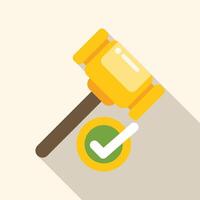 Judge gavel giving approval with check mark symbol icon vector