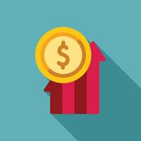 Gold coin increasing value with growing business graph vector