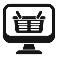 Online shop computer monitor showing shopping basket icon vector