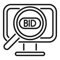 Magnifying glass focusing on online bid on computer screen vector