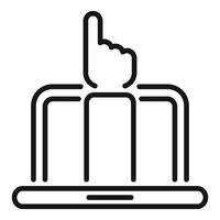 Hand gesturing over laptop touchpad pointing up index finger vector