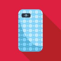 Blue smartphone case with white dots pattern lying on red background vector