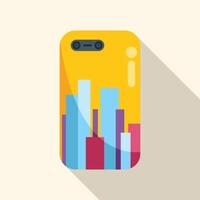 Yellow smartphone case showing modern city buildings at sunset vector
