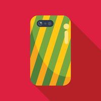 Smartphone wearing a green and yellow striped case vector