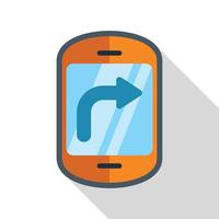 Orange smartphone showing gps navigation app with left turn arrow vector