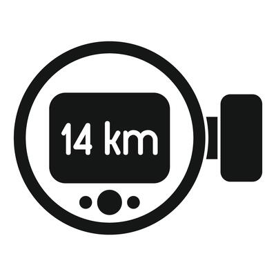 Bike computer showing fourteen kilometers icon vector