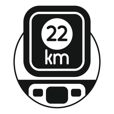 Bike computer showing 22 kilometers icon, simple style