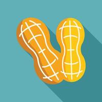 Two shelled peanuts with long shadow on blue background vector