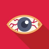 Red eye showing broken blood vessels with long shadow on red background vector