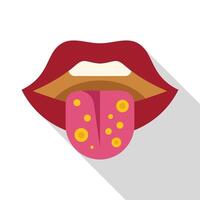 Sick tongue showing symptoms of disease in flat style vector