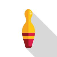 Yellow bowling pin standing with long shadow on white background vector