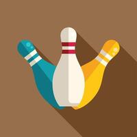 Three bowling pins standing on brown background with long shadow vector