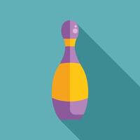 Purple bowling pin standing tall with long shadow on turquoise background vector